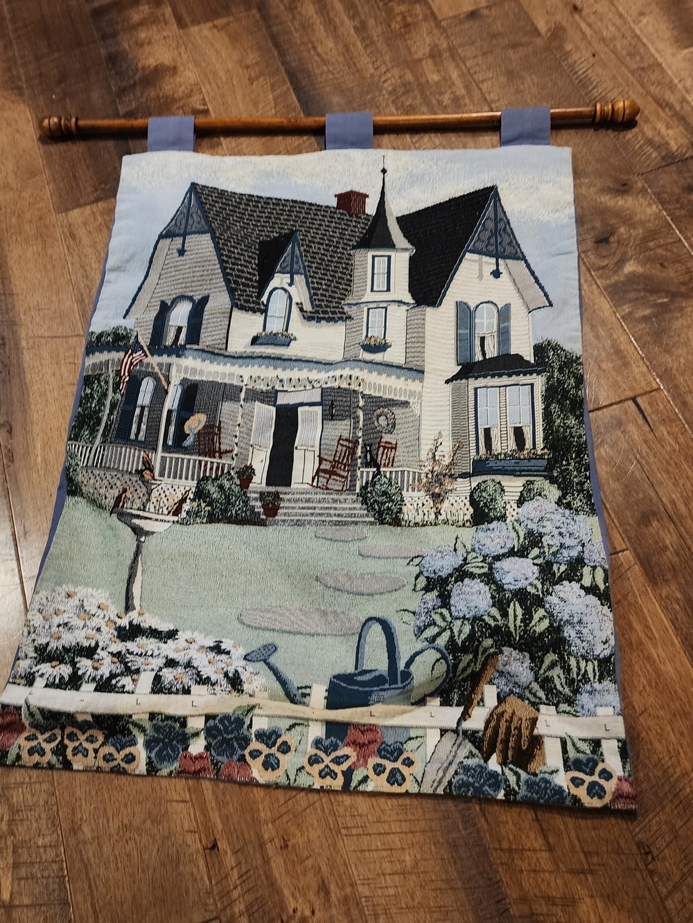 Vtg Classic Victorian House Tapestry Wall Hanging 24x35